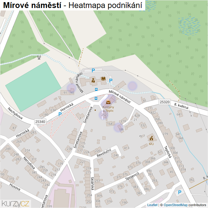 Mapa Mírové náměstí - Firmy v ulici.