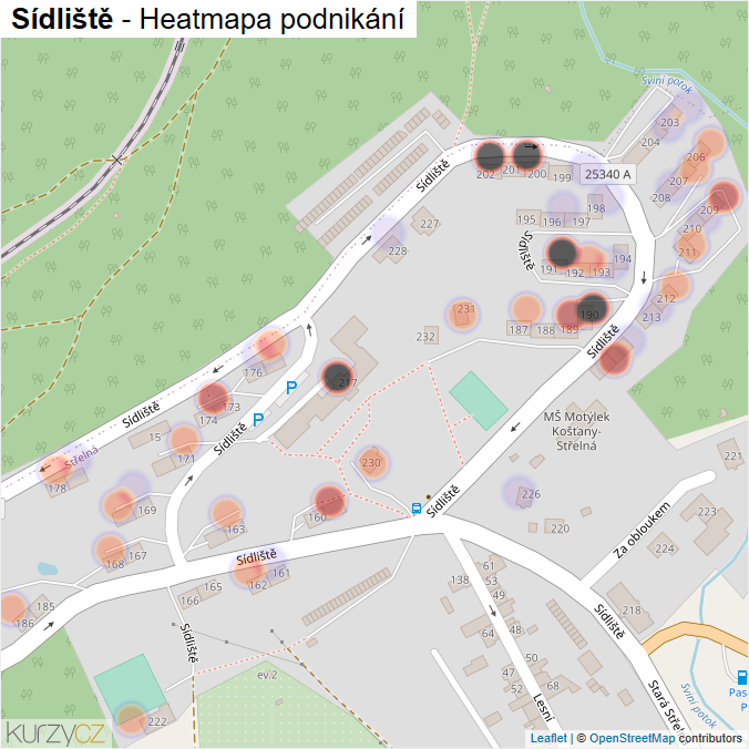 Mapa Sídliště - Firmy v ulici.