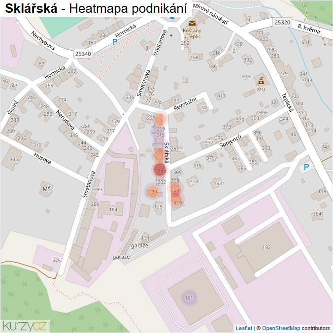 Mapa Sklářská - Firmy v ulici.