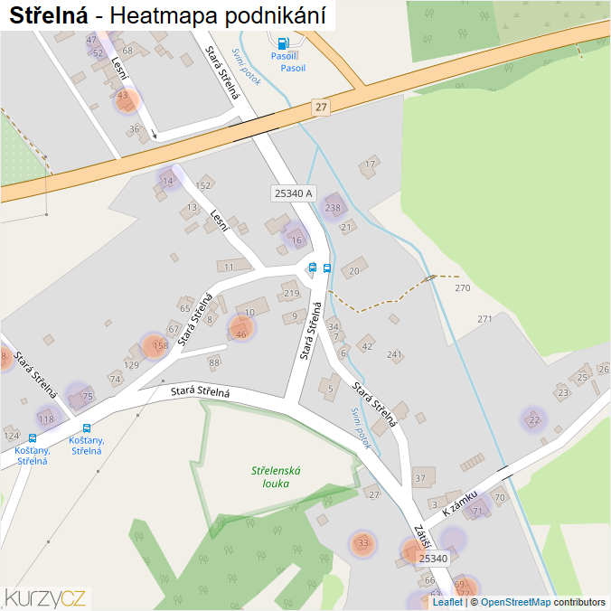 Mapa Střelná - Firmy v části obce.