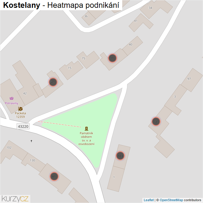 Mapa Kostelany - Firmy v obci.