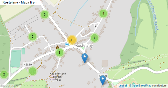 Kostelany - mapa firem