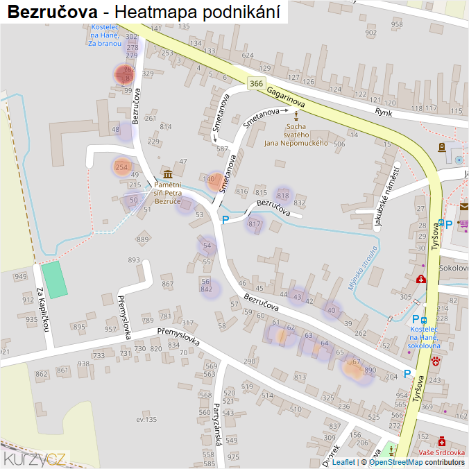 Mapa Bezručova - Firmy v ulici.