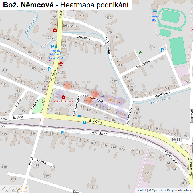 Mapa Bož. Němcové - Firmy v ulici.