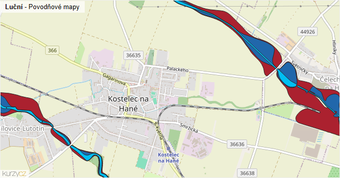 Luční - záplavové mapy stoleté vody