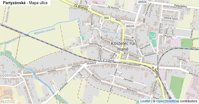 Partyzánská - mapa ulice