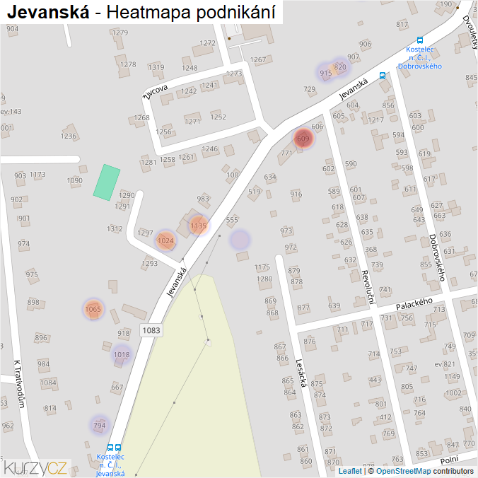 Mapa Jevanská - Firmy v ulici.