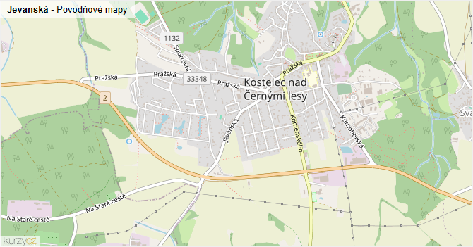 Jevanská - záplavové mapy stoleté vody
