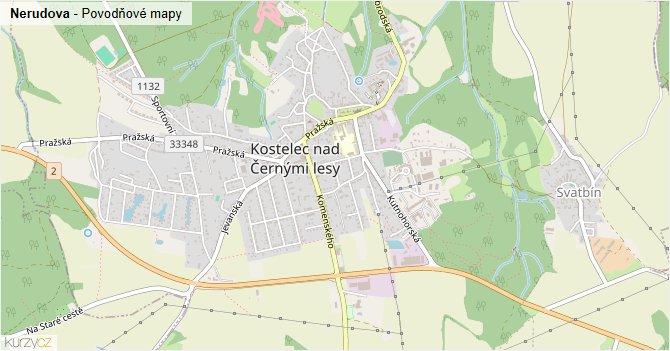 Nerudova - záplavové mapy stoleté vody