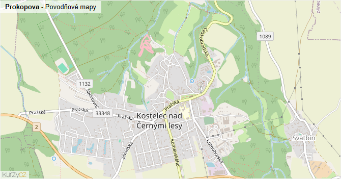 Prokopova - záplavové mapy stoleté vody