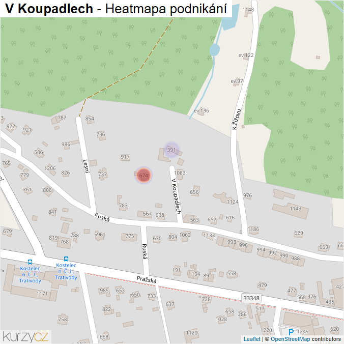 Mapa V Koupadlech - Firmy v ulici.