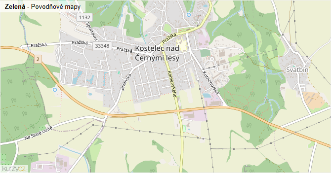 Zelená - záplavové mapy stoleté vody
