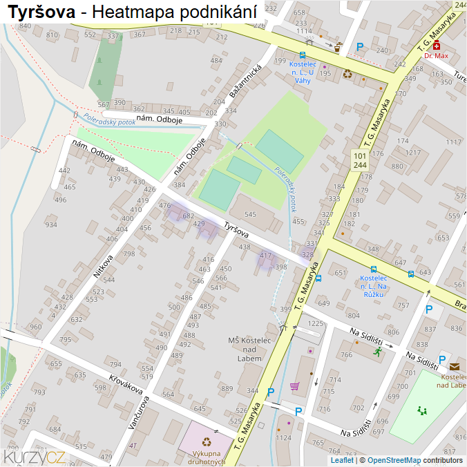 Mapa Tyršova - Firmy v ulici.