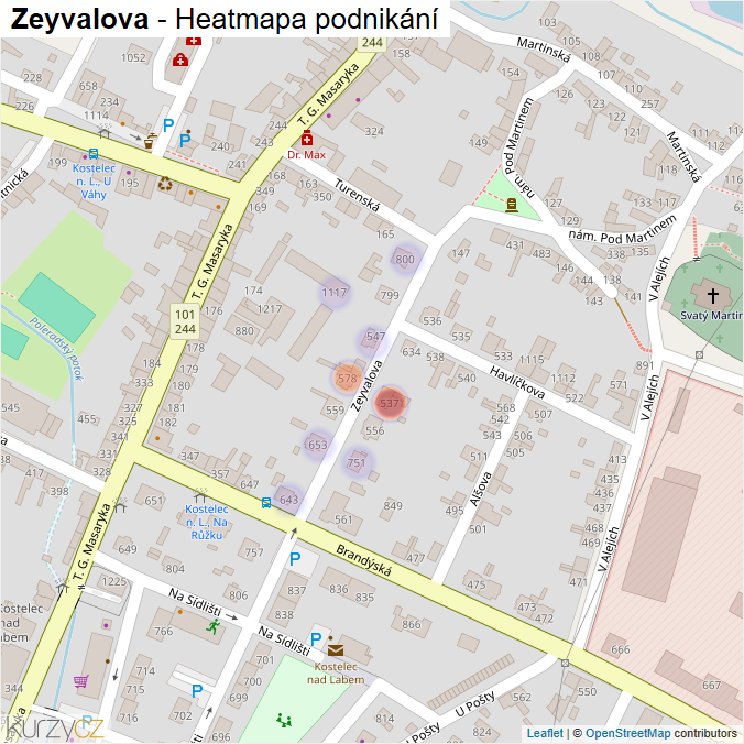 Mapa Zeyvalova - Firmy v ulici.
