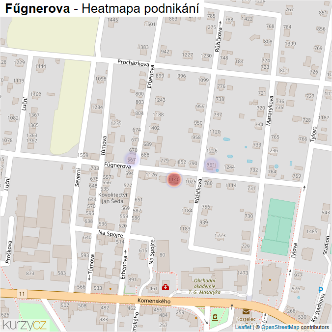 Mapa Fűgnerova - Firmy v ulici.