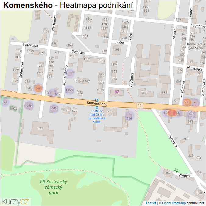 Mapa Komenského - Firmy v ulici.