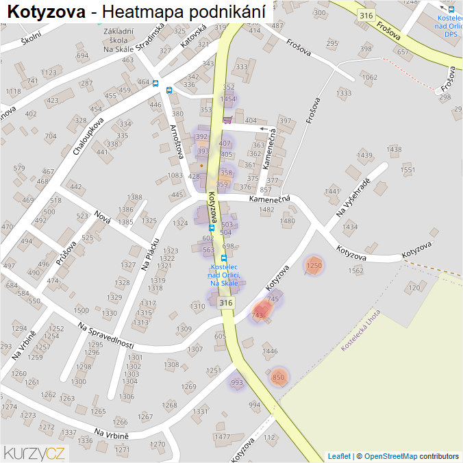 Mapa Kotyzova - Firmy v ulici.