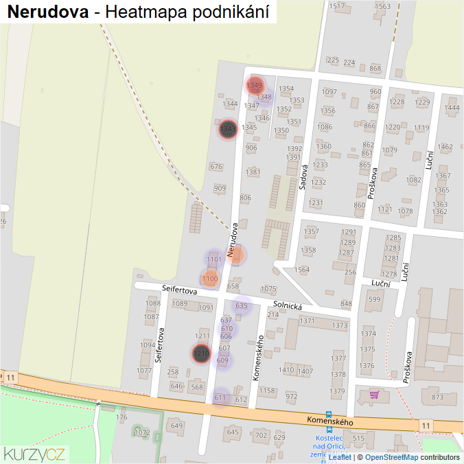 Mapa Nerudova - Firmy v ulici.