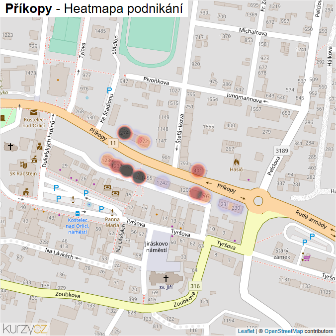 Mapa Příkopy - Firmy v ulici.
