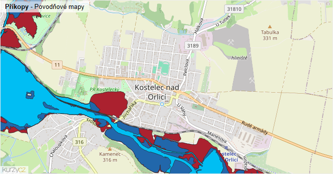 Příkopy - záplavové mapy stoleté vody