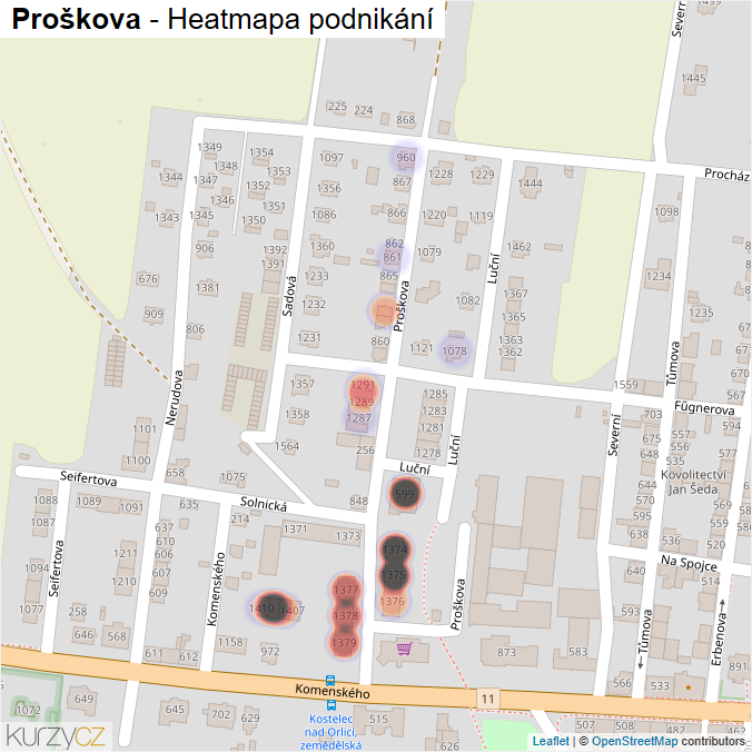 Mapa Proškova - Firmy v ulici.