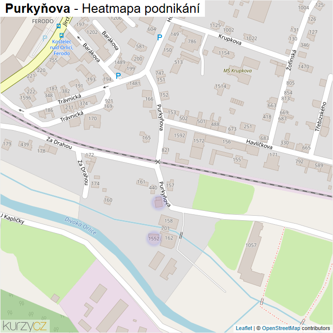 Mapa Purkyňova - Firmy v ulici.
