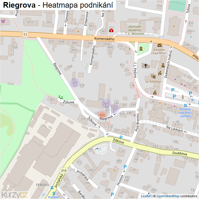 Mapa Riegrova - Firmy v ulici.