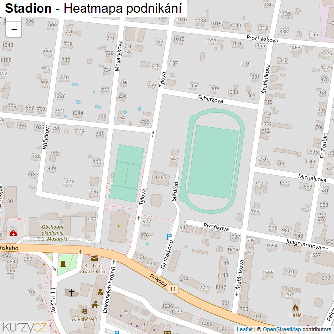 Mapa Stadion - Firmy v ulici.