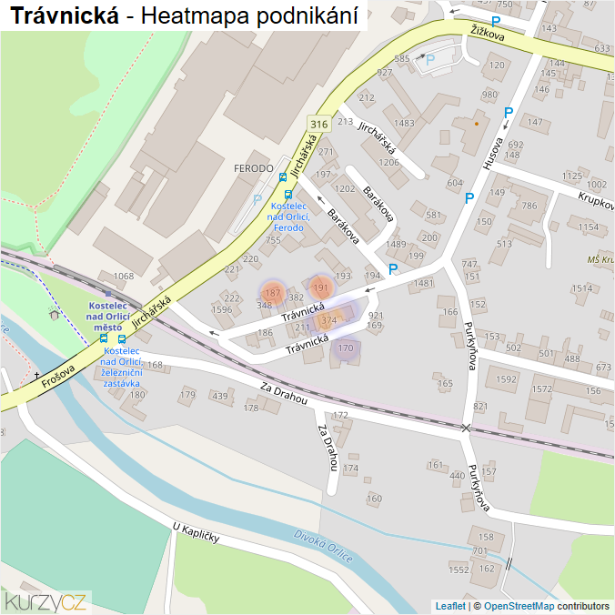 Mapa Trávnická - Firmy v ulici.