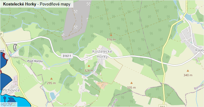 Kostelecké Horky - záplavové mapy stoleté vody