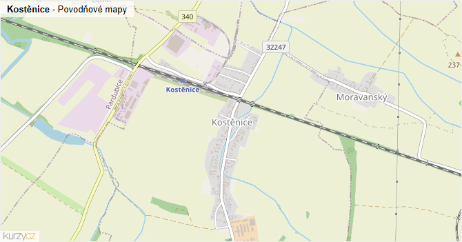 Kostěnice - záplavové mapy stoleté vody