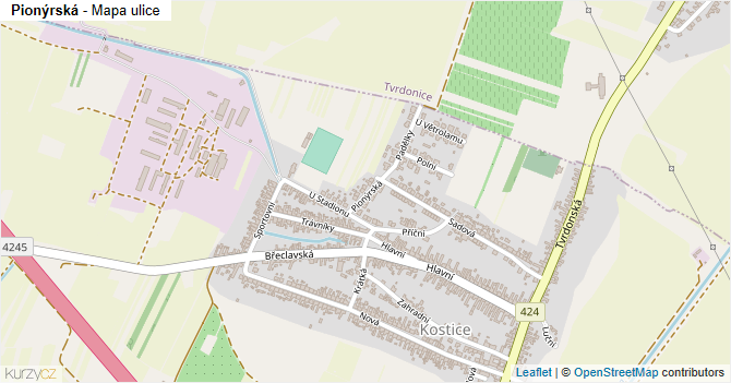 Pionýrská - mapa ulice