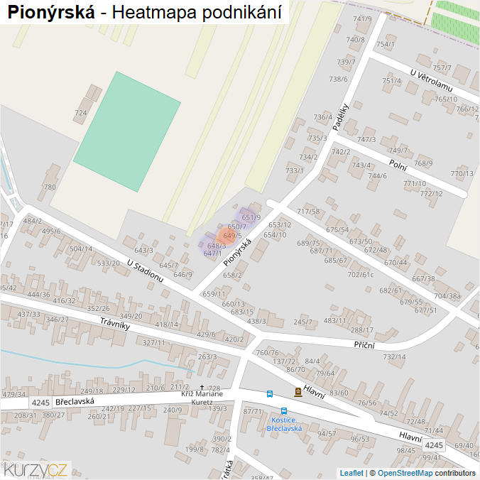 Mapa Pionýrská - Firmy v ulici.