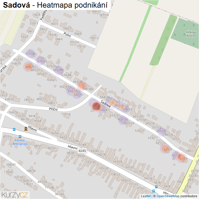 Mapa Sadová - Firmy v ulici.