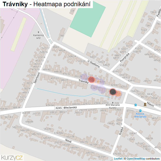 Mapa Trávníky - Firmy v ulici.