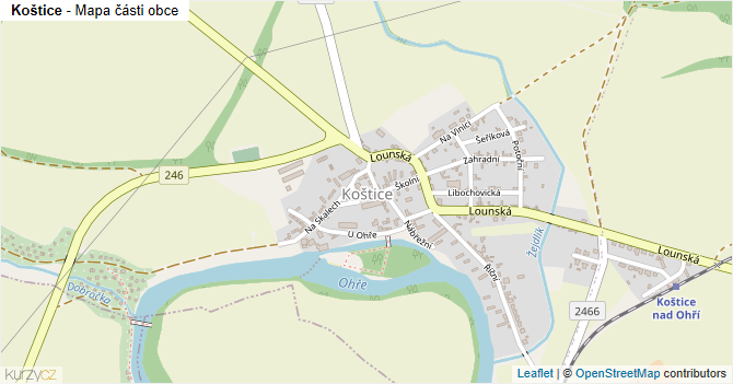Koštice - mapa části obce