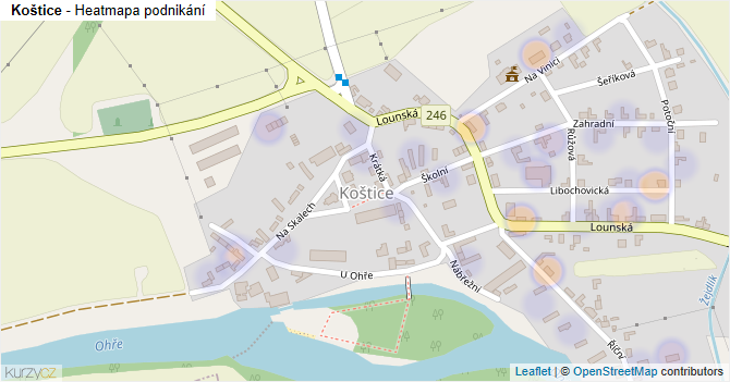 Koštice - mapa podnikání