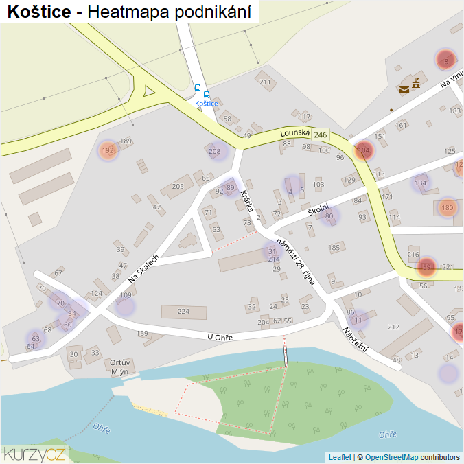 Mapa Koštice - Firmy v části obce.