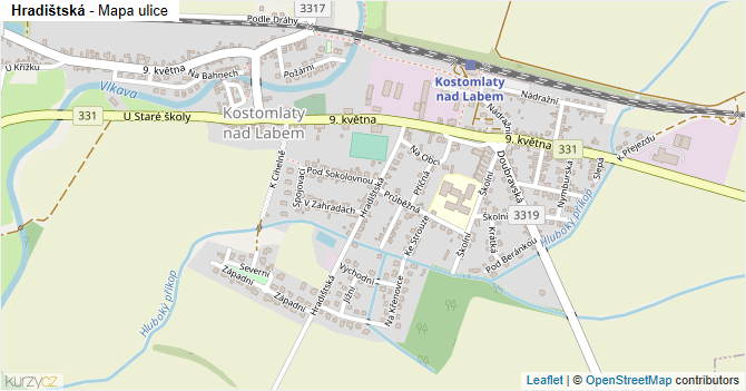 Hradištská - mapa ulice
