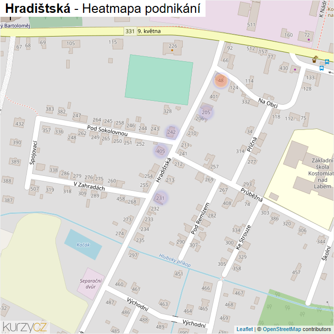 Mapa Hradištská - Firmy v ulici.