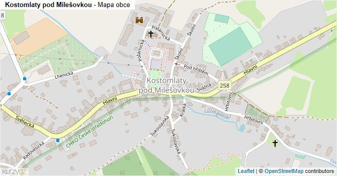 Kostomlaty pod Milešovkou - mapa obce