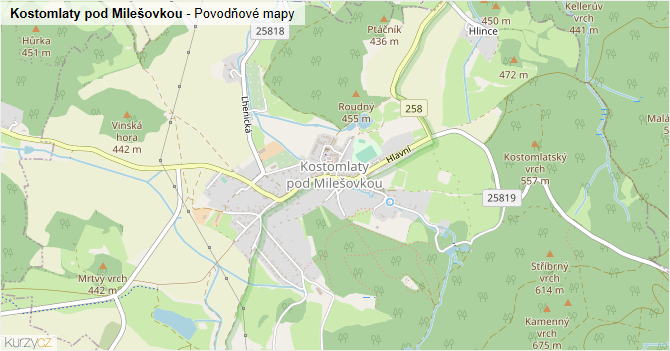 Kostomlaty pod Milešovkou - záplavové mapy stoleté vody