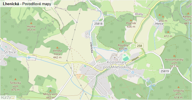 Lhenická - záplavové mapy stoleté vody
