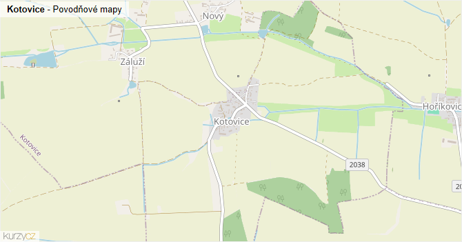 Kotovice - záplavové mapy stoleté vody