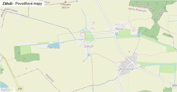 Záluží - záplavové mapy stoleté vody
