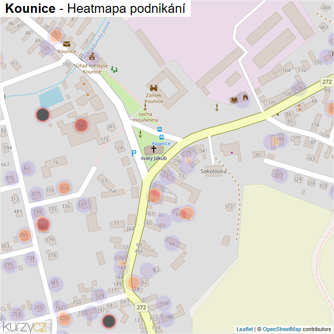 Mapa Kounice - Firmy v části obce.