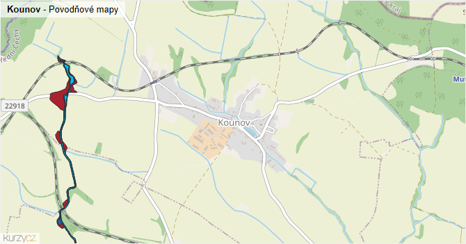 Kounov - záplavové mapy stoleté vody