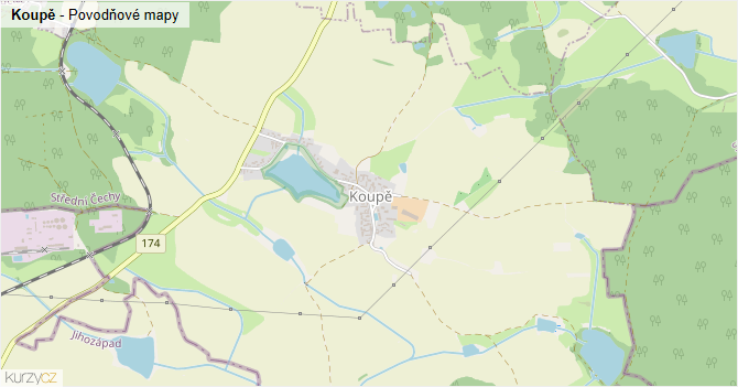 Koupě - záplavové mapy stoleté vody