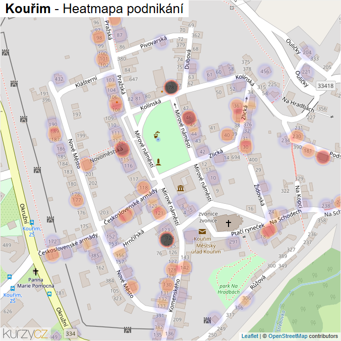 Mapa Kouřim - Firmy v obci.