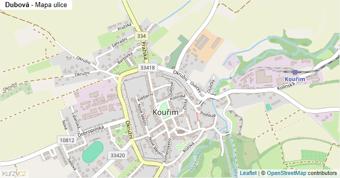 Dubová - mapa ulice